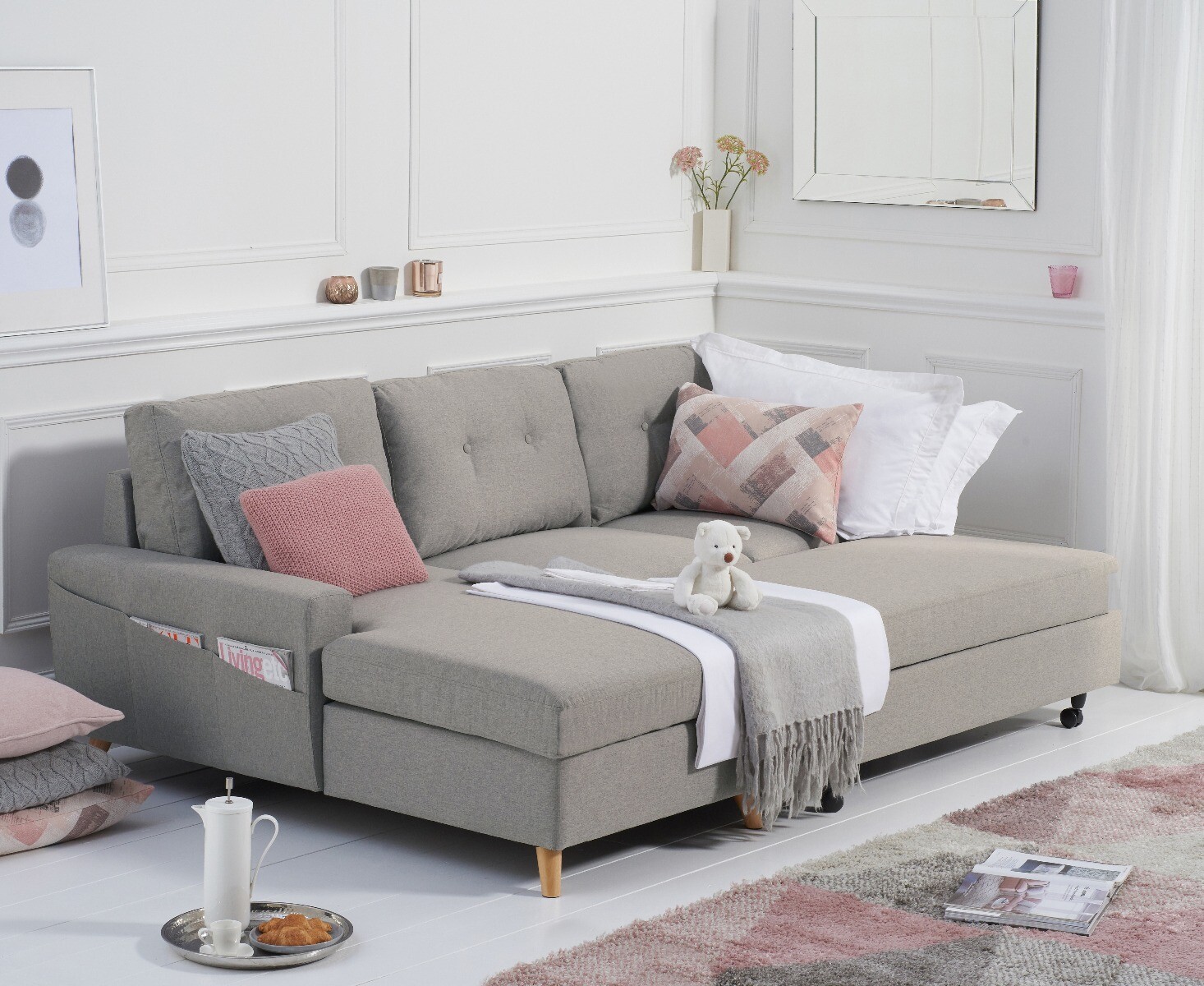 Photo 1 of Florence left facing chaise sofa bed in grey linen