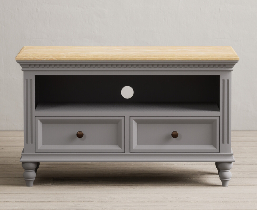 Product photograph of Francis Oak And Light Grey Painted Small Tv Cabinet from Oak Furniture Superstore