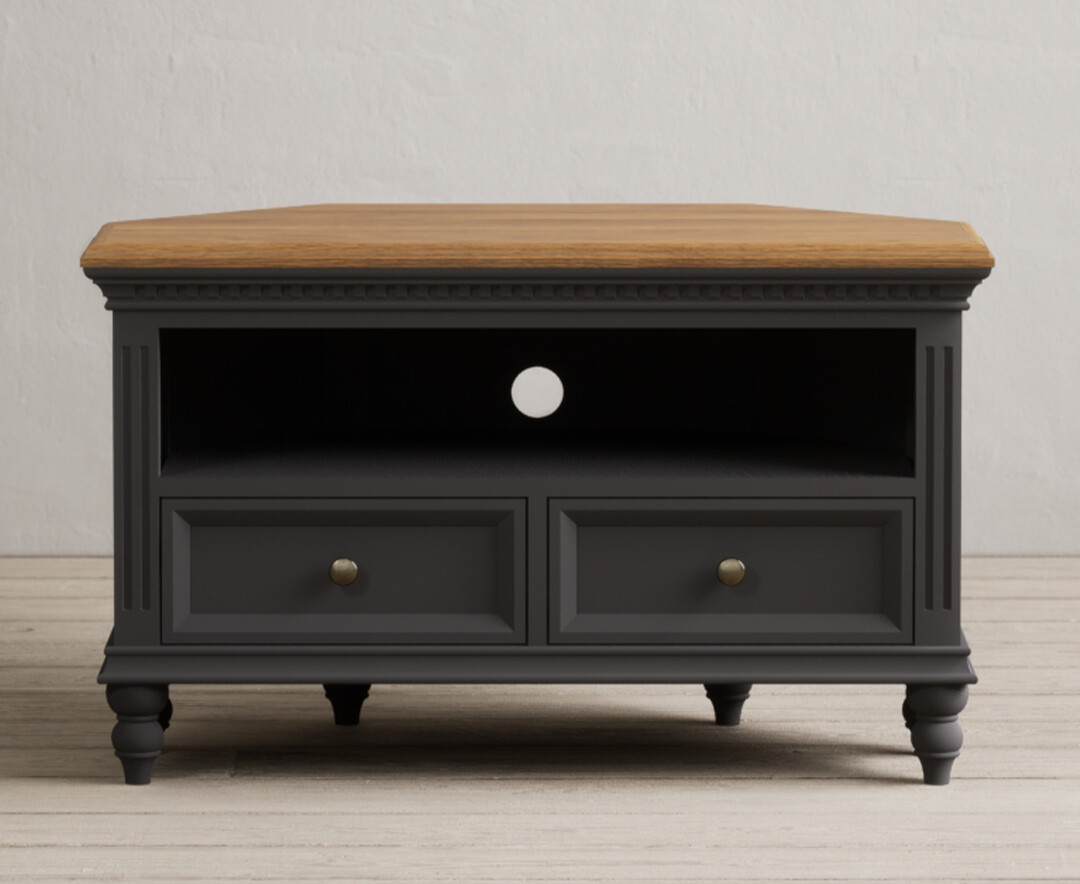 Product photograph of Francis Oak And Charcoal Grey Painted Corner Tv Cabinet from Oak Furniture Superstore