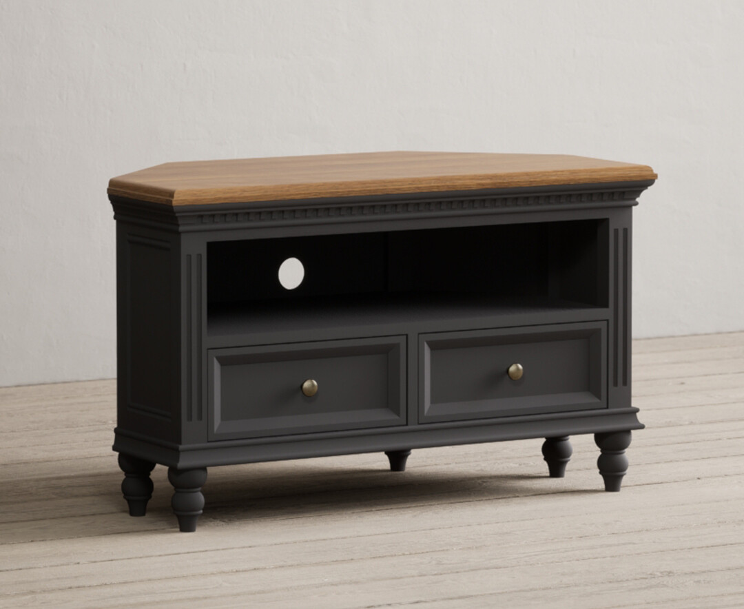 Product photograph of Francis Oak And Charcoal Grey Painted Corner Tv Cabinet from Oak Furniture Superstore