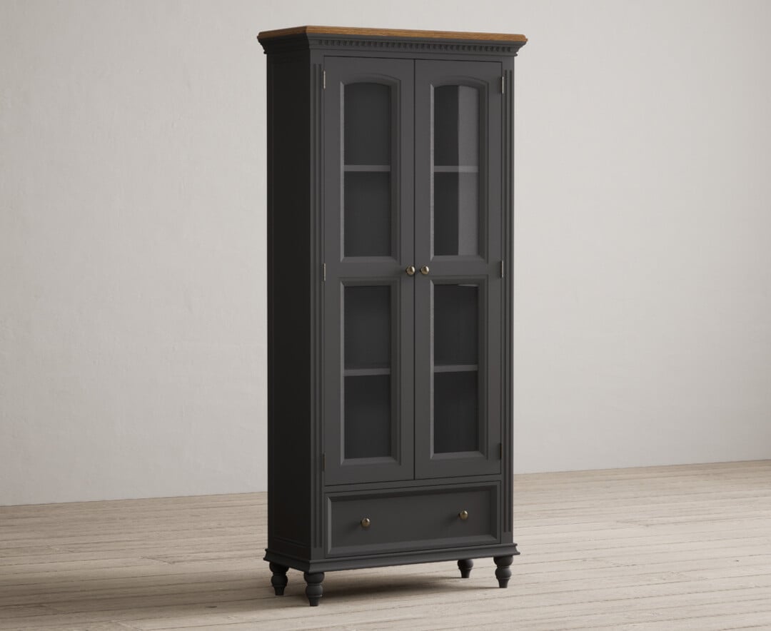 Francis Oak and Charcoal Grey Painted Glazed Display Cabinet