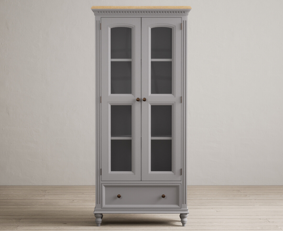 Francis Oak And Light Grey Painted Glazed Display Cabinet