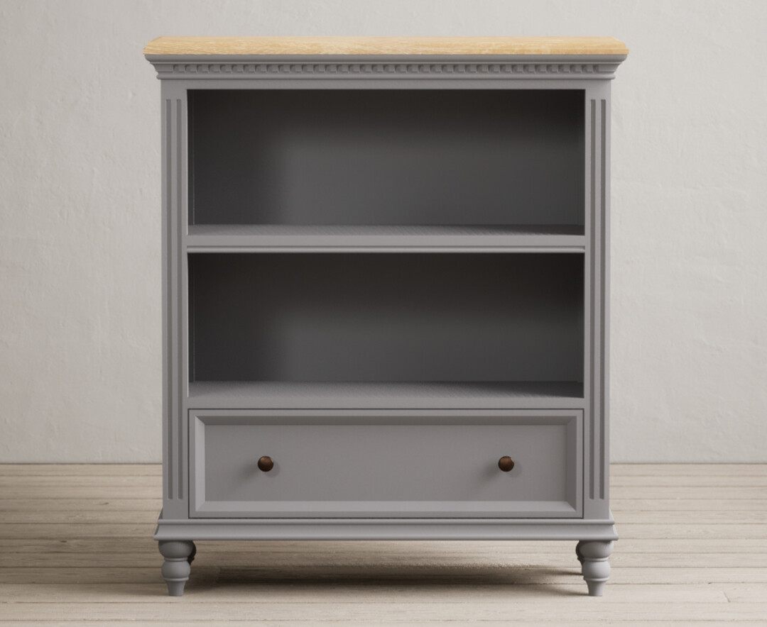 Product photograph of Francis Oak And Light Grey Painted Low Bookcase from Oak Furniture Superstore
