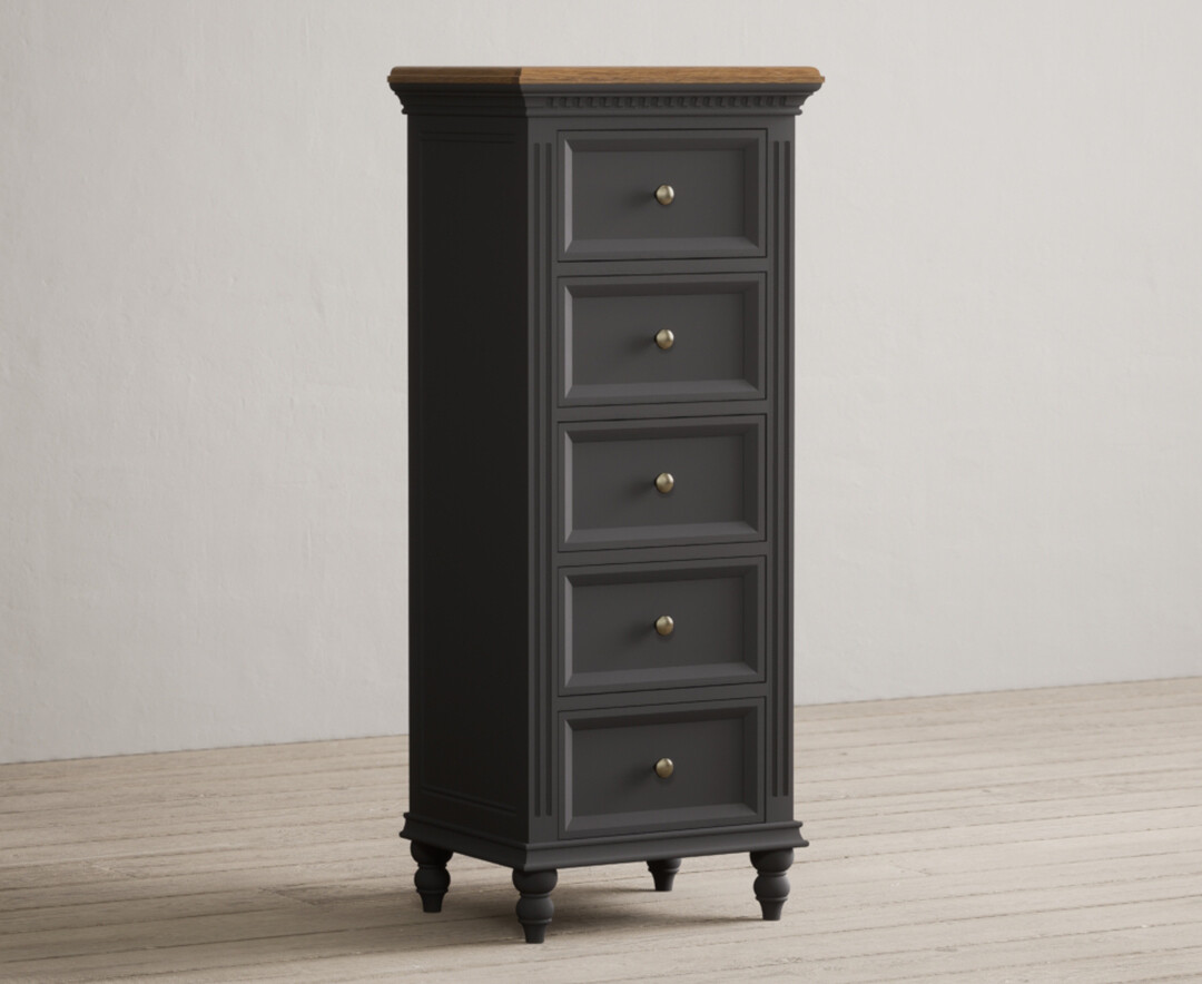 Photo 1 of Francis oak and charcoal grey painted 5 drawer tallboy