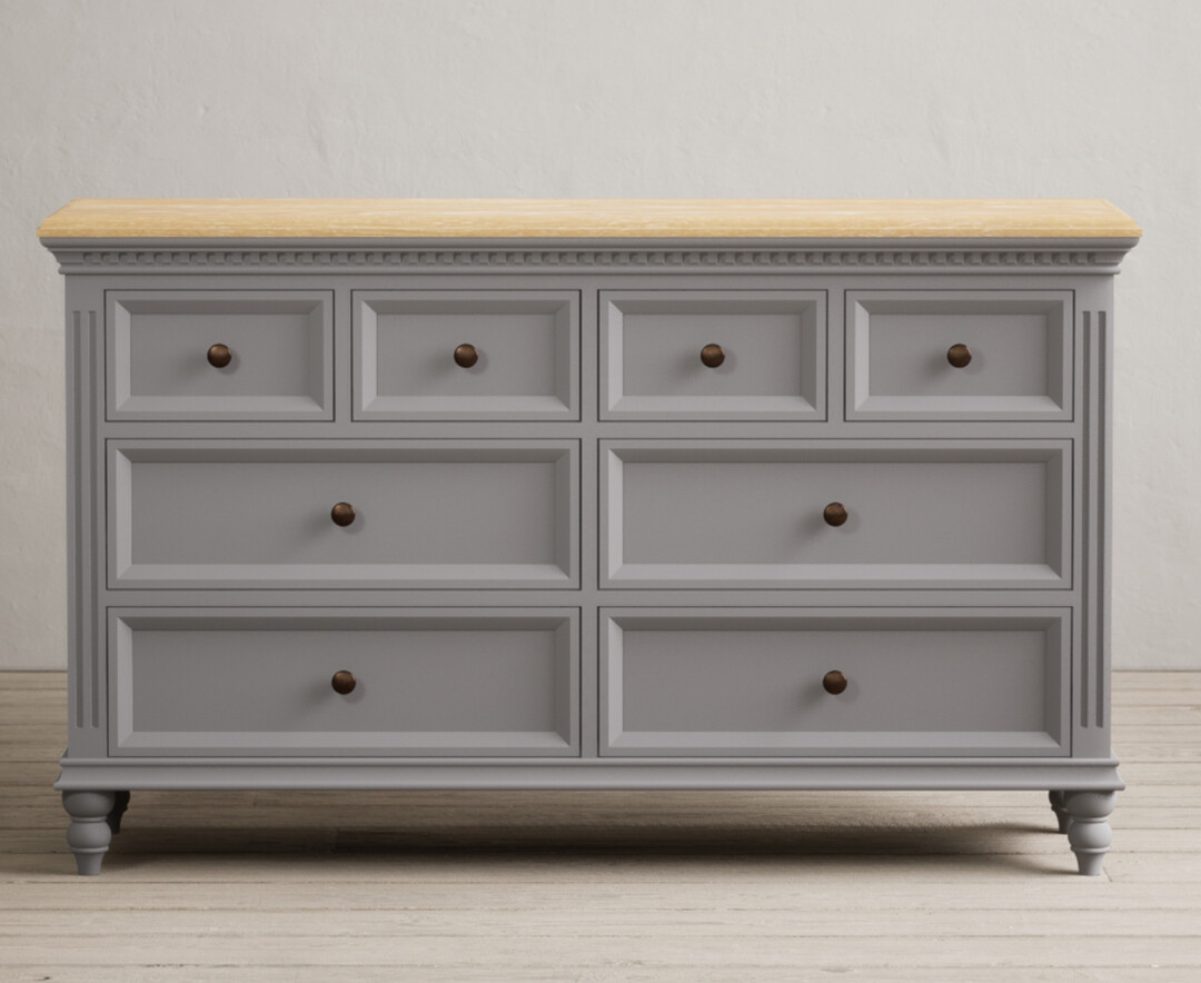 Product photograph of Francis Oak And Light Grey Painted Wide Chest Of Drawers from Oak Furniture Superstore