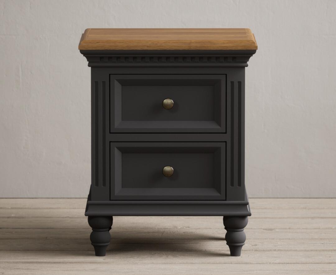 Product photograph of Francis Oak And Charcoal Grey Painted 2 Drawer Bedside Chest from Oak Furniture Superstore
