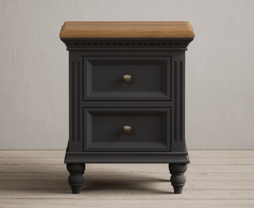 Francis Oak And Charcoal Grey Painted 2 Drawer Bedside Chest