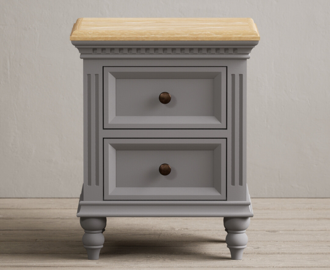 Francis Oak And Light Grey Painted 2 Drawer Bedside Chest