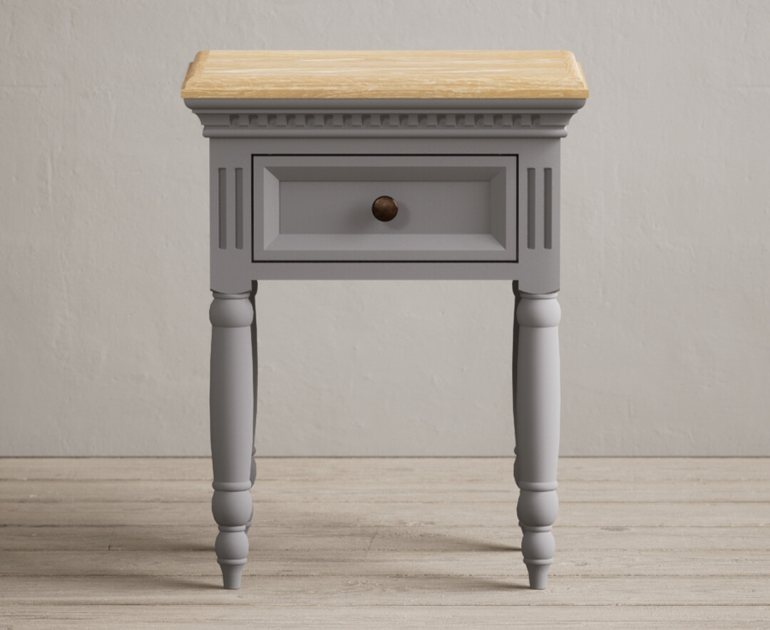 Product photograph of Francis Oak And Light Grey Painted Bedside Table from Oak Furniture Superstore