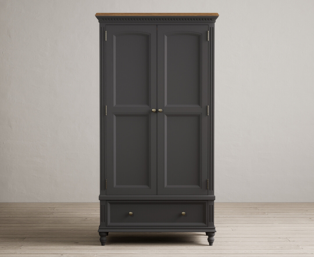 Product photograph of Francis Oak And Charcoal Grey Painted Double Wardrobe from Oak Furniture Superstore