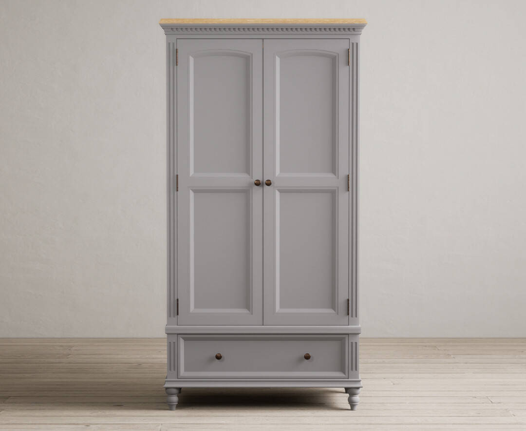 Francis Oak And Light Grey Painted Double Wardrobe