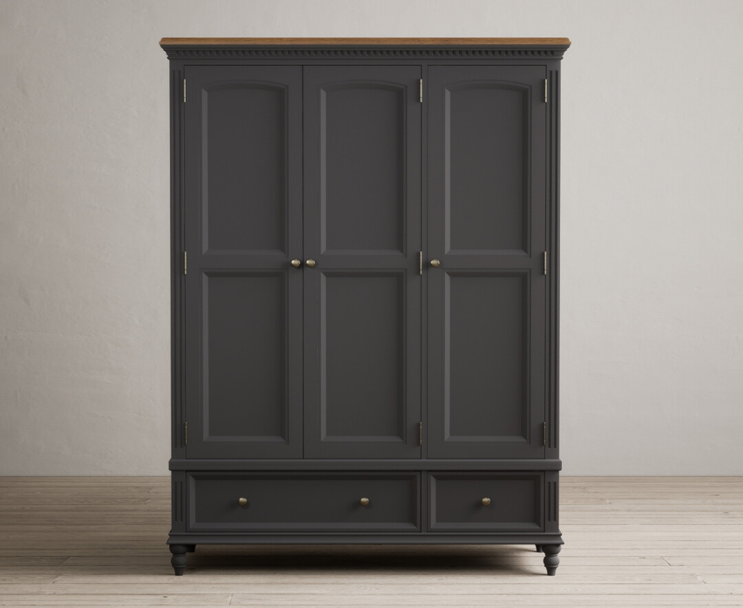 Product photograph of Francis Oak And Charcoal Grey Painted Triple Wardrobe from Oak Furniture Superstore