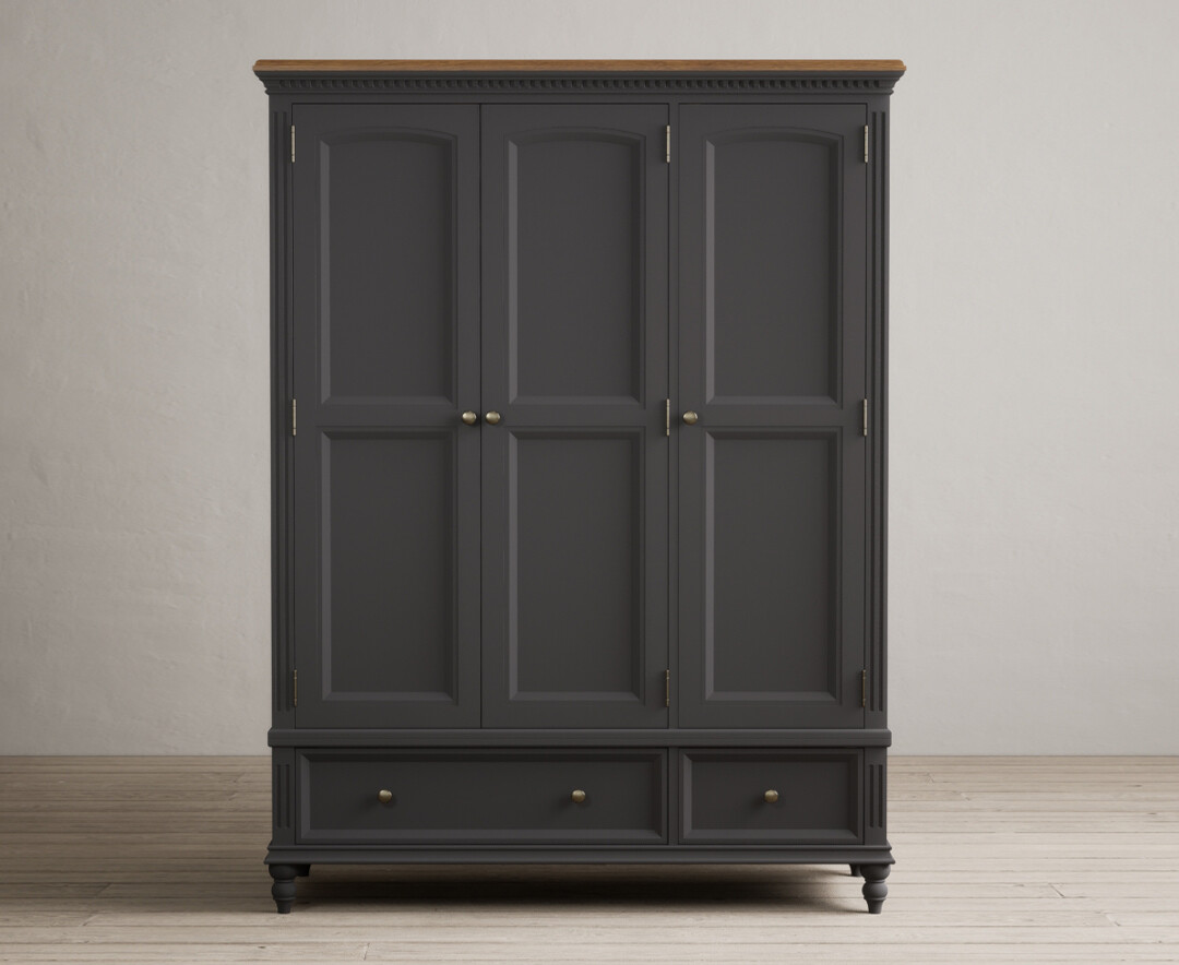 Francis Oak and Charcoal Grey Painted Triple Wardrobe