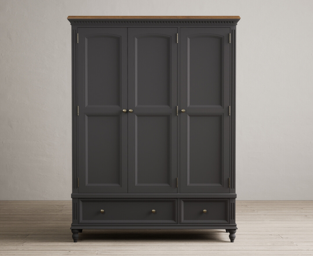 Francis Oak And Charcoal Grey Painted Triple Wardrobe