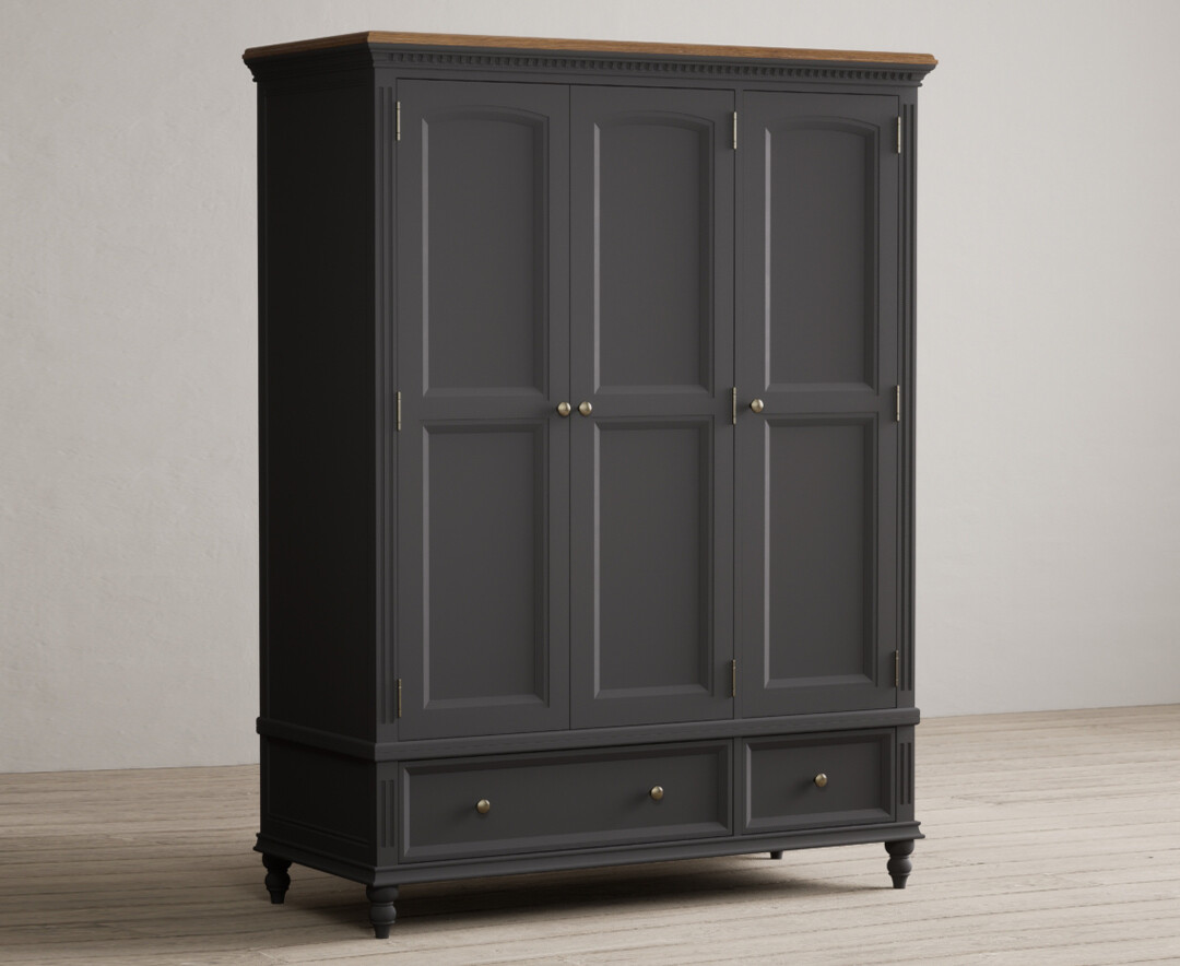 Photo 1 of Francis oak and charcoal grey painted triple wardrobe