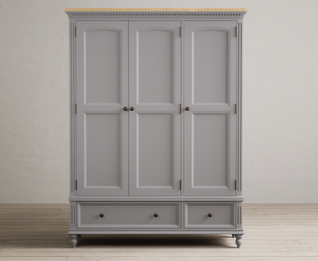 Product photograph of Francis Oak And Light Grey Painted Triple Wardrobe from Oak Furniture Superstore
