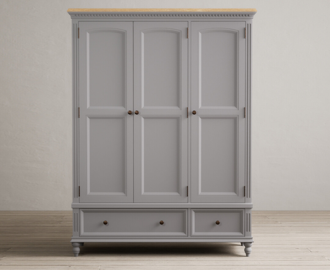 Francis Oak And Light Grey Painted Triple Wardrobe