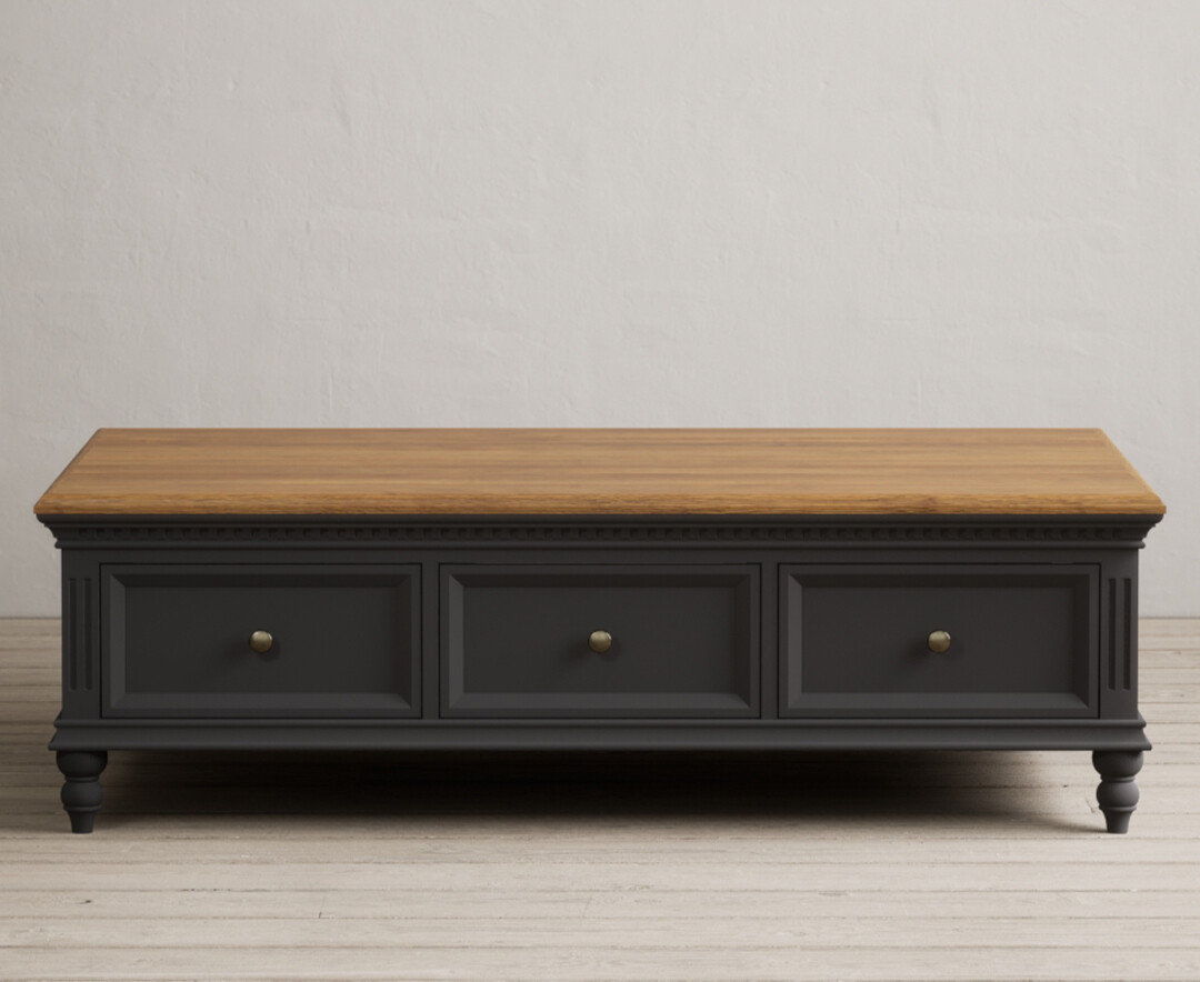 Product photograph of Francis Oak And Charcoal Grey Painted 6 Drawer Extra Large Coffee Table from Oak Furniture Superstore