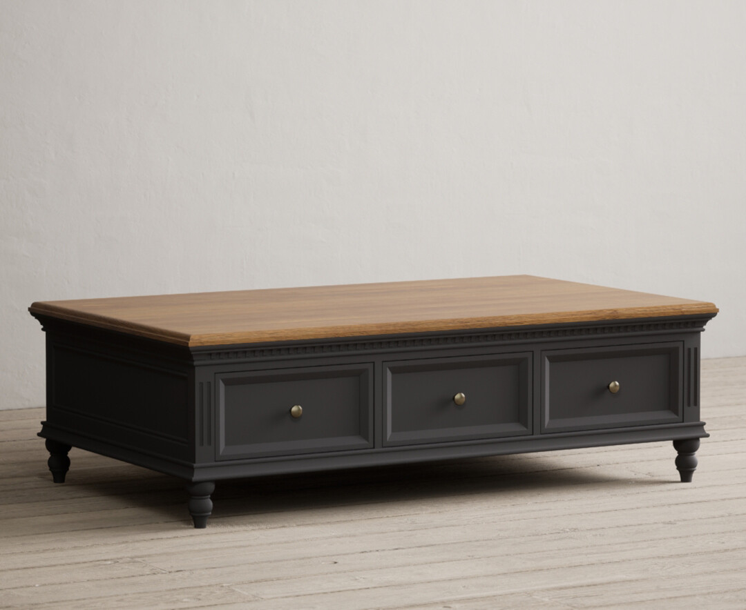 Product photograph of Francis Oak And Charcoal Grey Painted 6 Drawer Extra Large Coffee Table from Oak Furniture Superstore