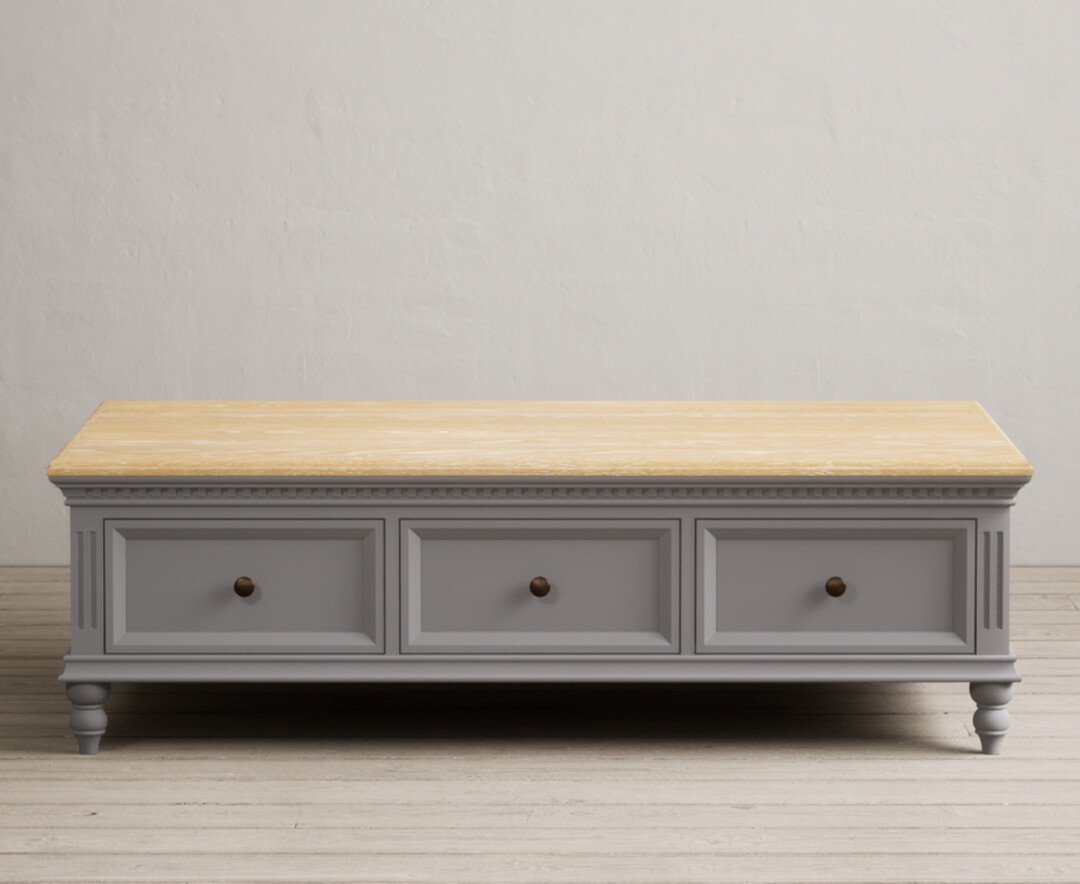 Francis Oak And Light Grey Painted 6 Drawer Extra Large Coffee Table
