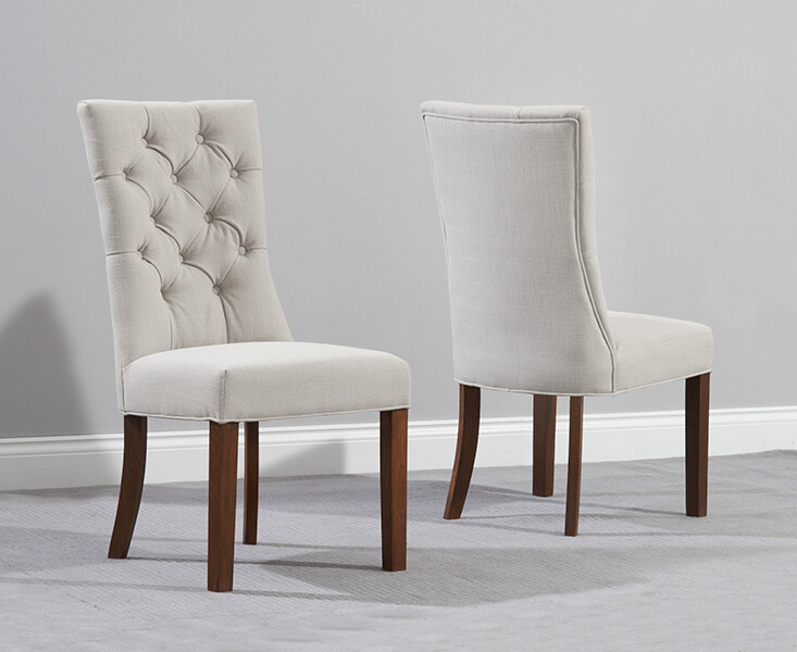 Product photograph of Francois Natural Fabric Dark Oak Leg Dining Chairs from Oak Furniture Superstore