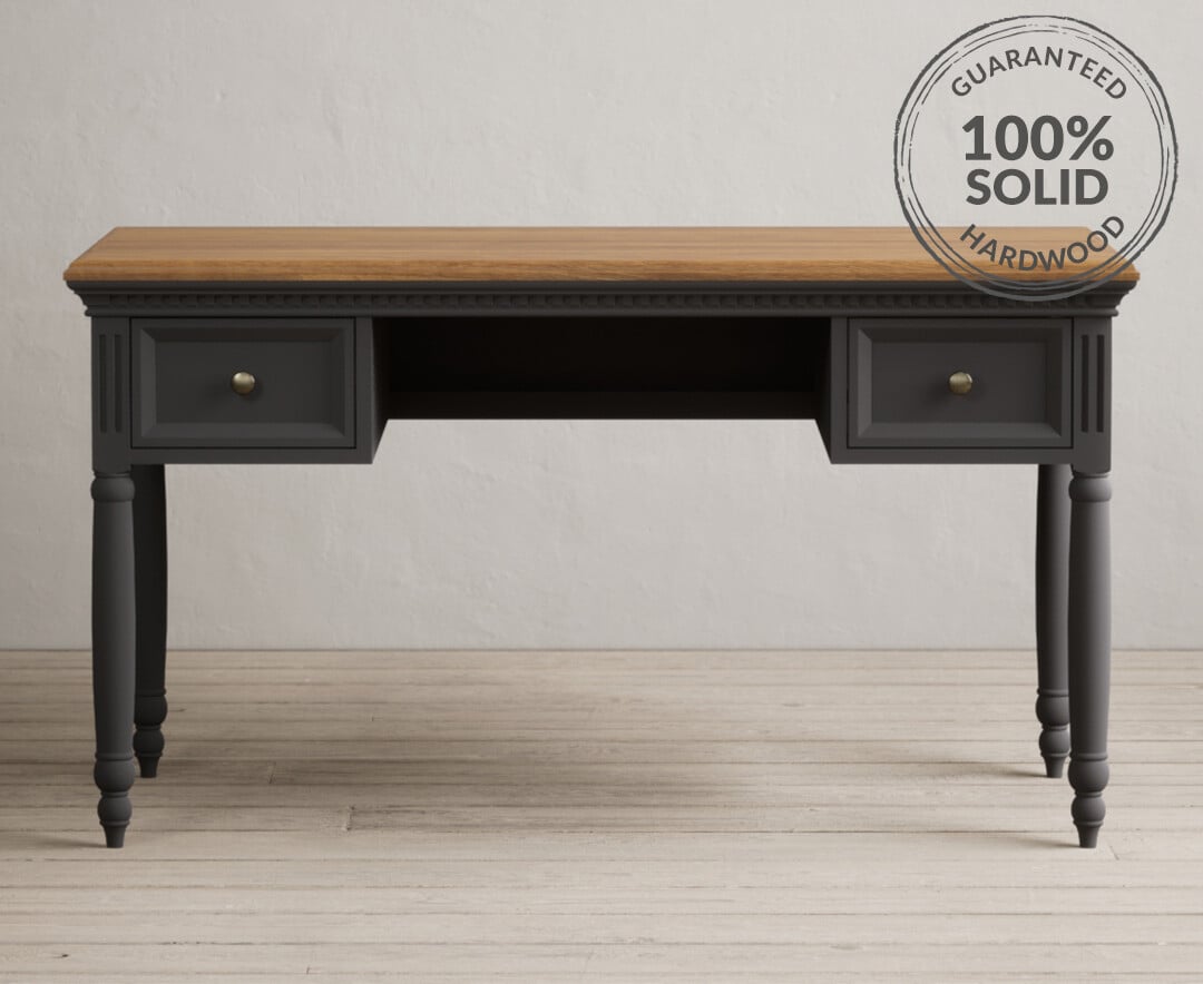 Grey desk with wood top deals