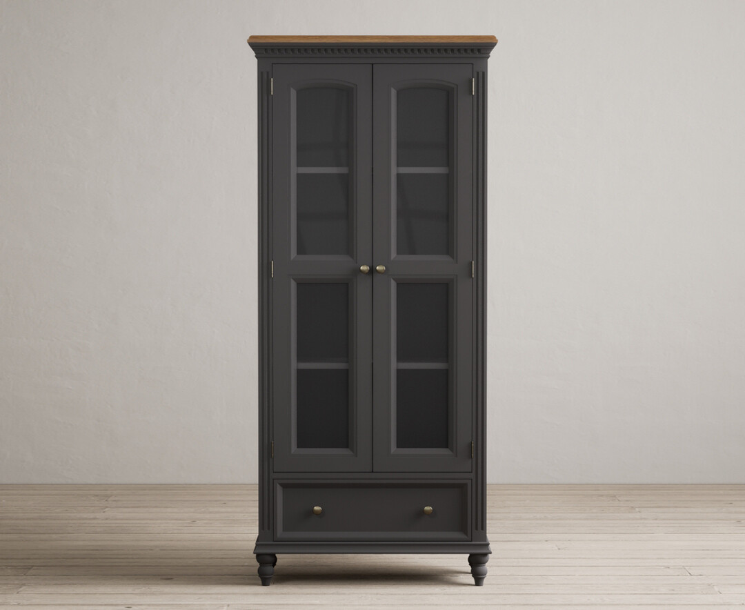 Product photograph of Francis Oak And Charcoal Grey Painted Glazed Display Cabinet from Oak Furniture Superstore