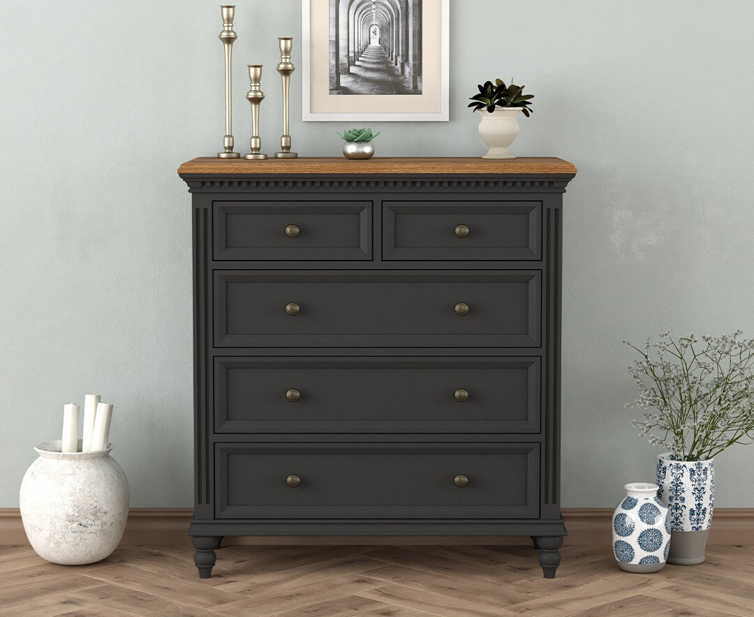 Francis Oak and Charcoal Grey Painted 2 Over 3 Chest of Drawers