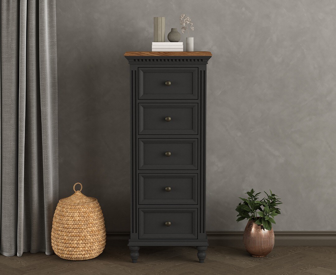 Francis Oak and Charcoal Grey Painted 5 Drawer Tallboy