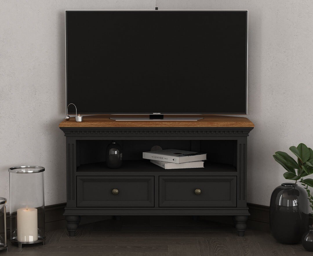 Francis Oak and Charcoal Grey Painted Corner TV Cabinet