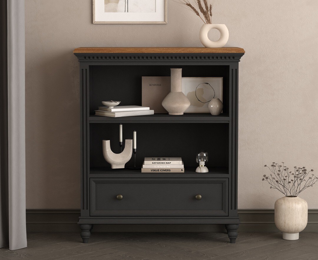 Francis Oak and Charcoal Grey Painted Low Bookcase