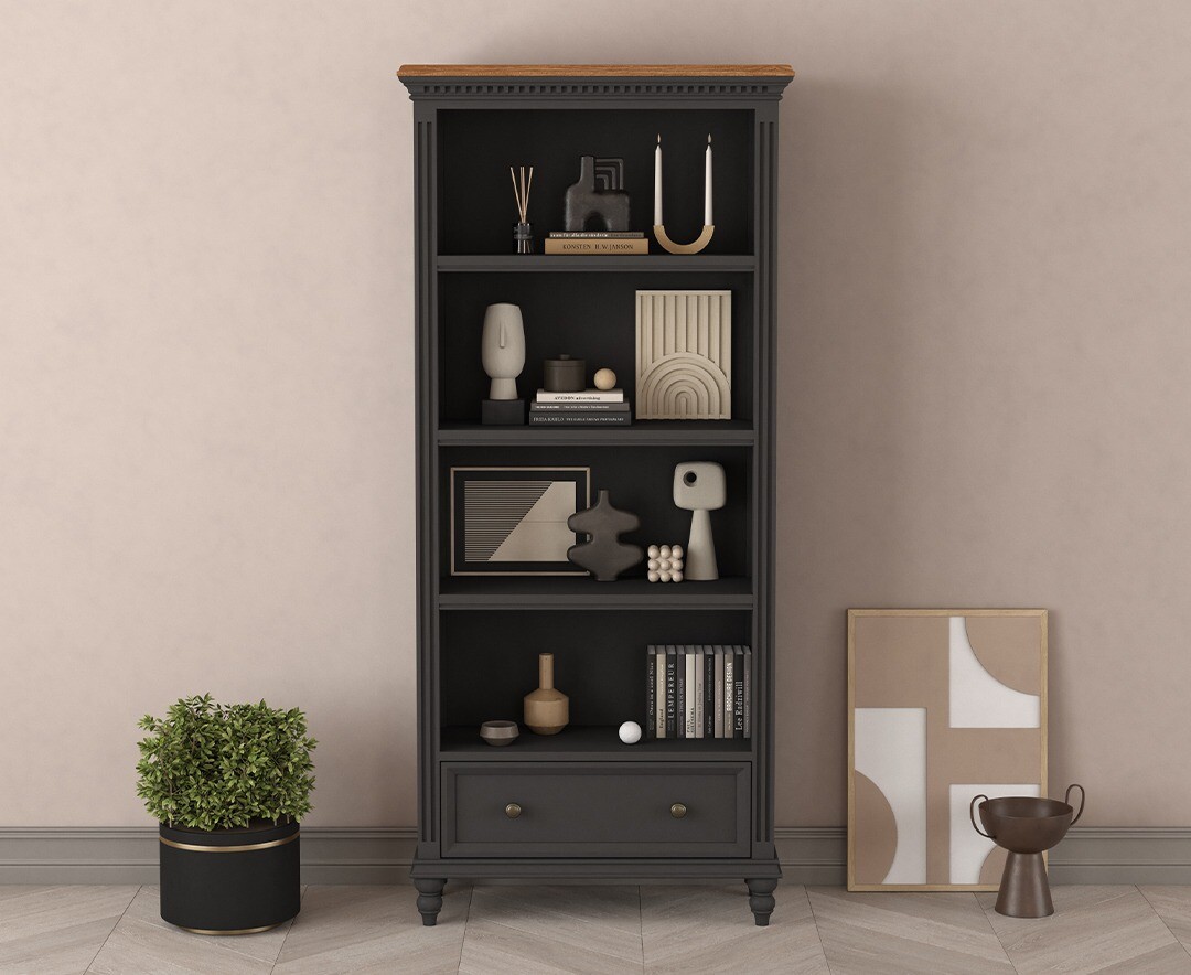 Francis Oak and Charcoal Grey Painted Tall Bookcase