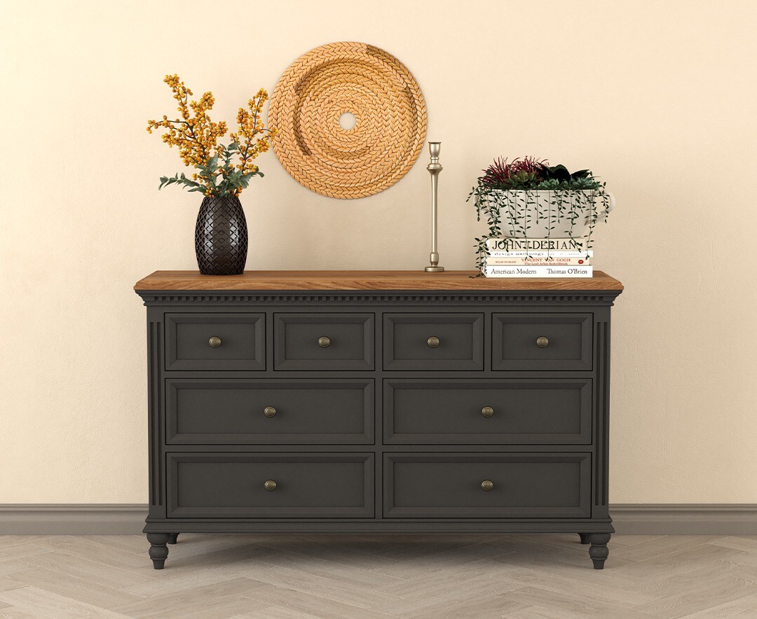 Francis Oak and Charcoal Grey Painted Wide Chest Of Drawers