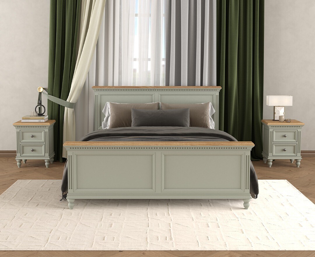 Francis Oak and Soft Green Painted Super King Bed