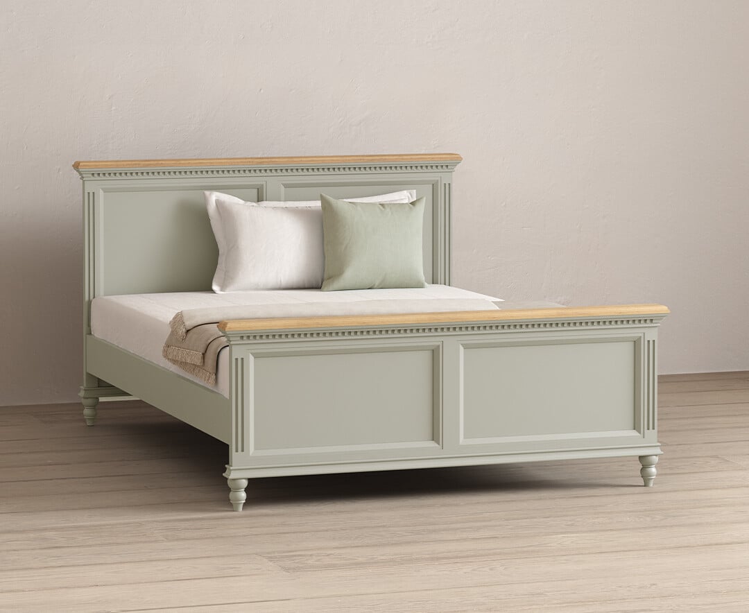 Francis Oak and Soft Green Painted King Size Bed