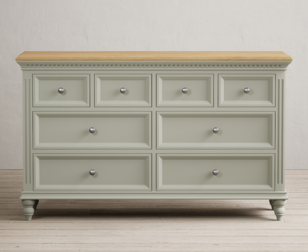 Francis Oak And Soft Green Painted Wide Chest Of Drawers