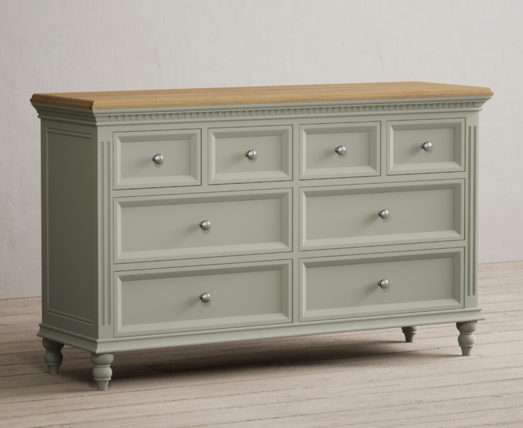Product photograph of Francis Oak And Soft Green Painted Wide Chest Of Drawers from Oak Furniture Superstore.