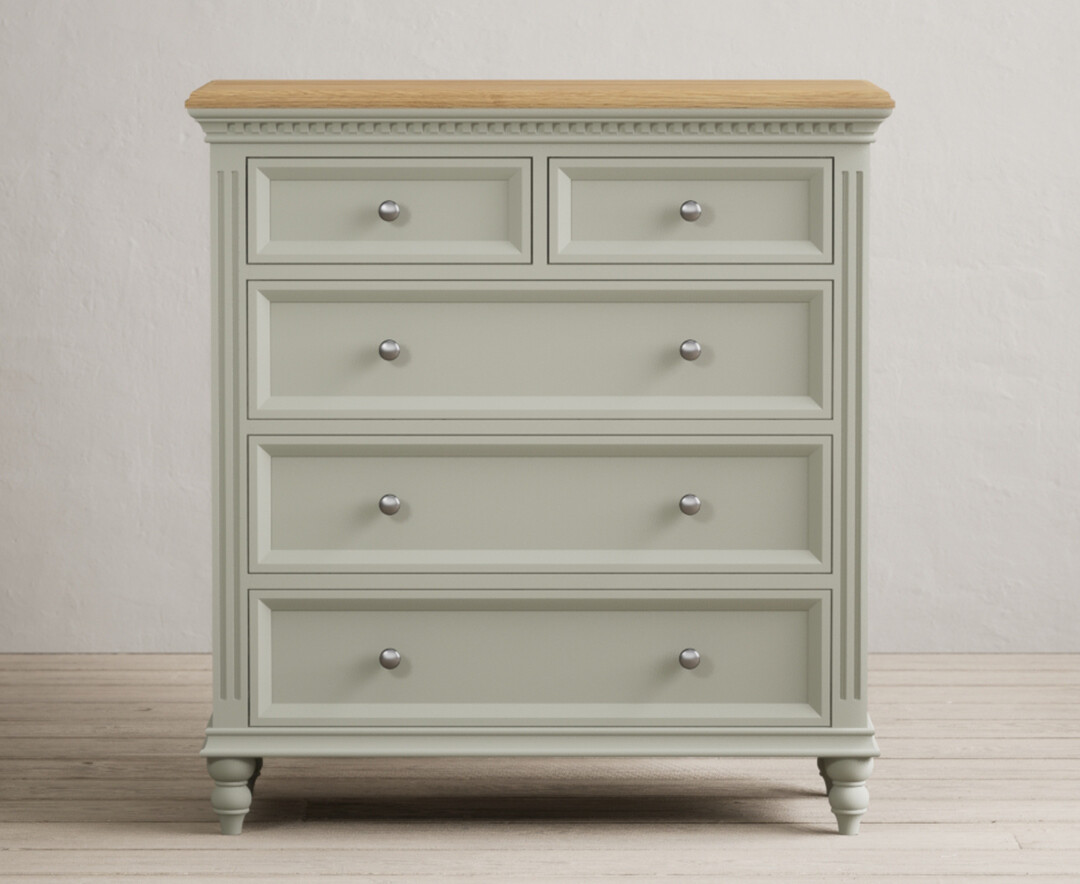 Product photograph of Francis Oak And Soft Green Painted 2 Over 3 Chest Of Drawers from Oak Furniture Superstore