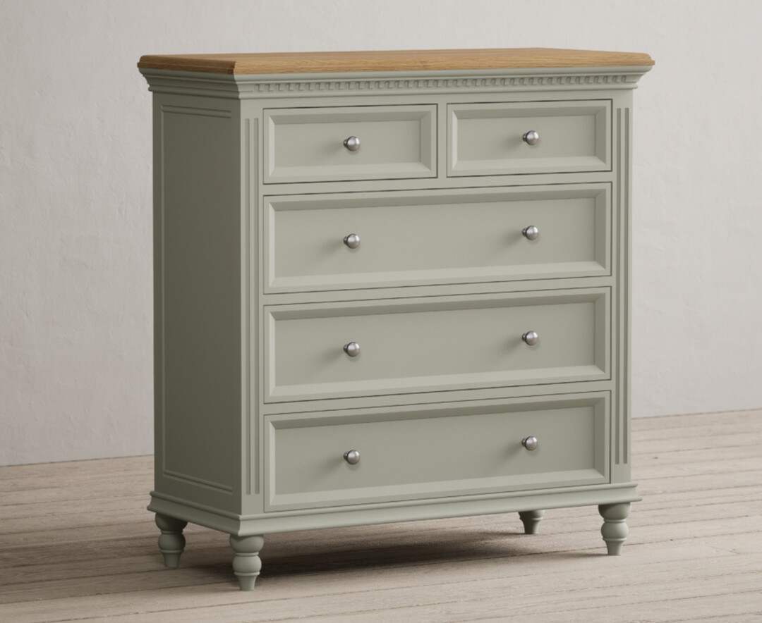 Product photograph of Francis Oak And Soft Green Painted 2 Over 3 Chest Of Drawers from Oak Furniture Superstore.