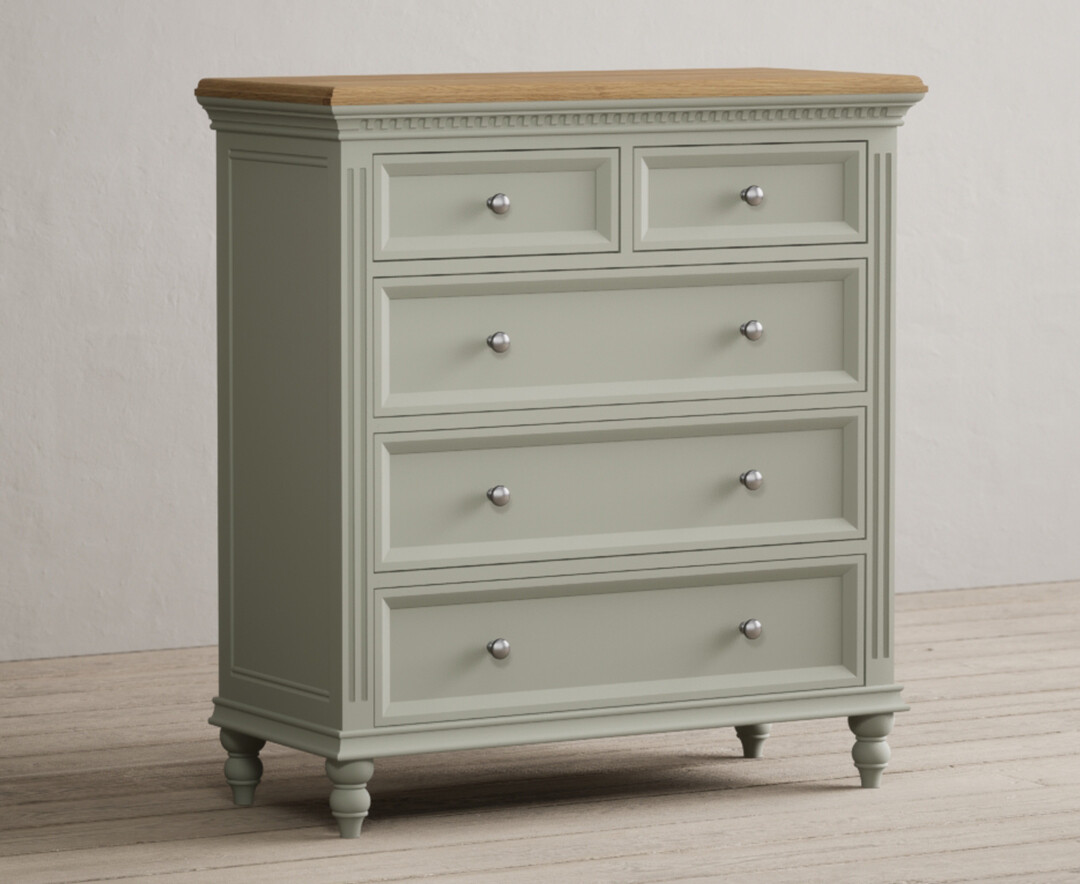 Product photograph of Francis Oak And Soft Green Painted 2 Over 3 Chest Of Drawers from Oak Furniture Superstore