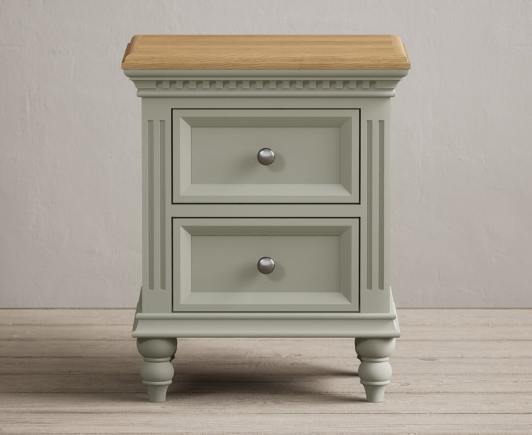 Francis Oak And Soft Green Painted 2 Drawer Bedside Chest