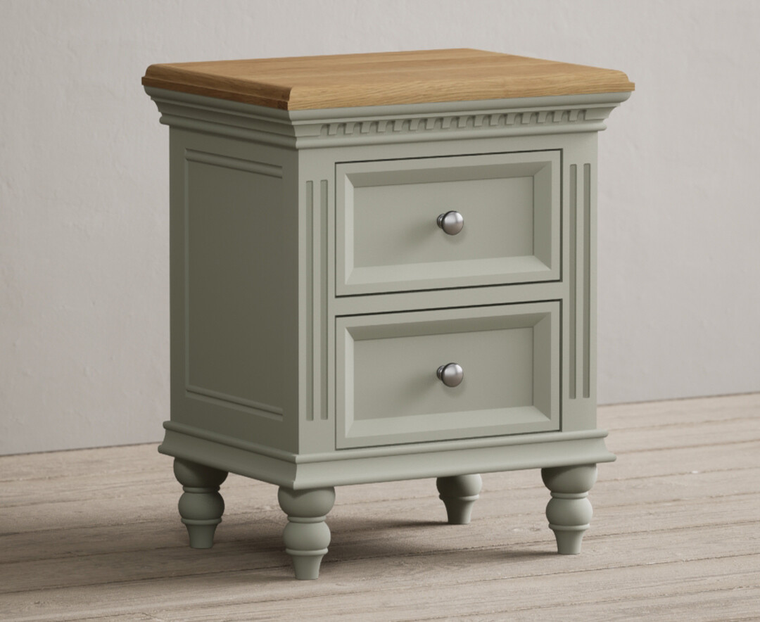Photo 1 of Francis oak and soft green painted 2 drawer bedside chest