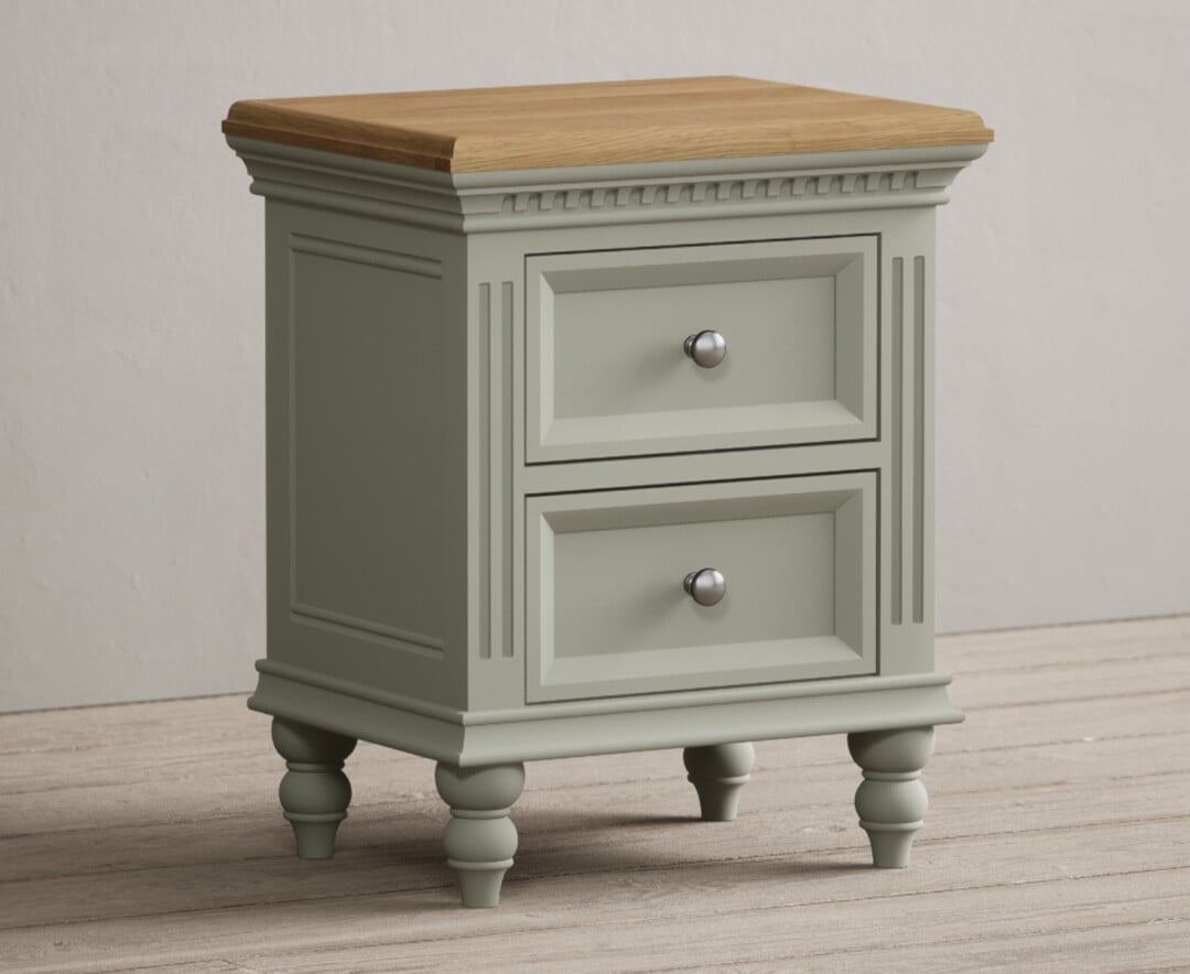 Francis Oak and Soft Green Painted 2 Drawer Bedside Chest