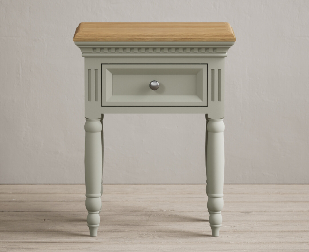 Product photograph of Francis Oak And Soft Green Painted Bedside Table from Oak Furniture Superstore