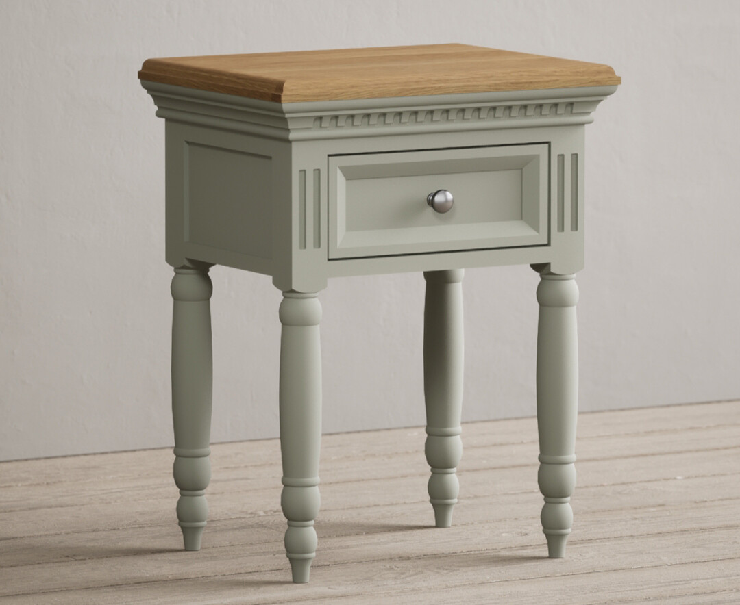 Product photograph of Francis Oak And Soft Green Painted Bedside Table from Oak Furniture Superstore.
