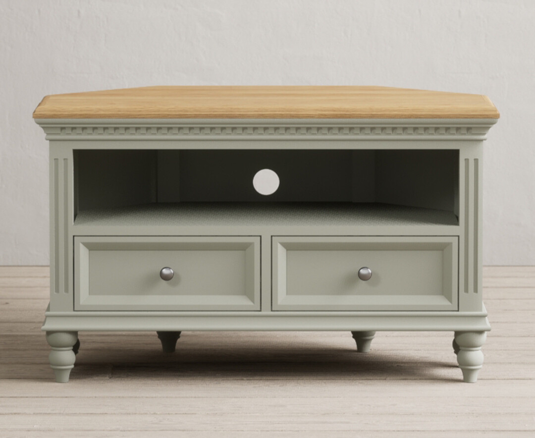 Francis Oak And Soft Green Painted Corner Tv Cabinet