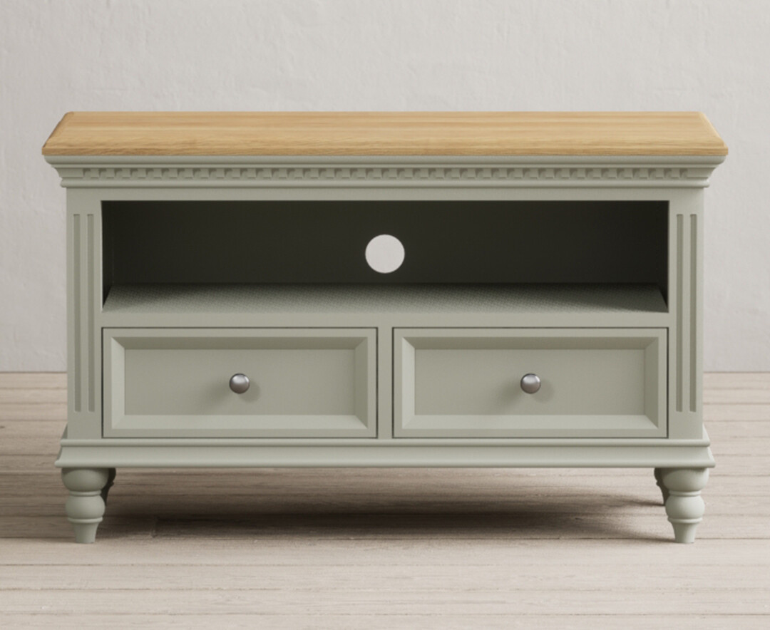 Francis Oak And Soft Green Painted Small Tv Cabinet