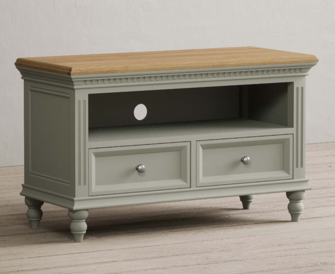 Product photograph of Francis Oak And Soft Green Painted Small Tv Cabinet from Oak Furniture Superstore.
