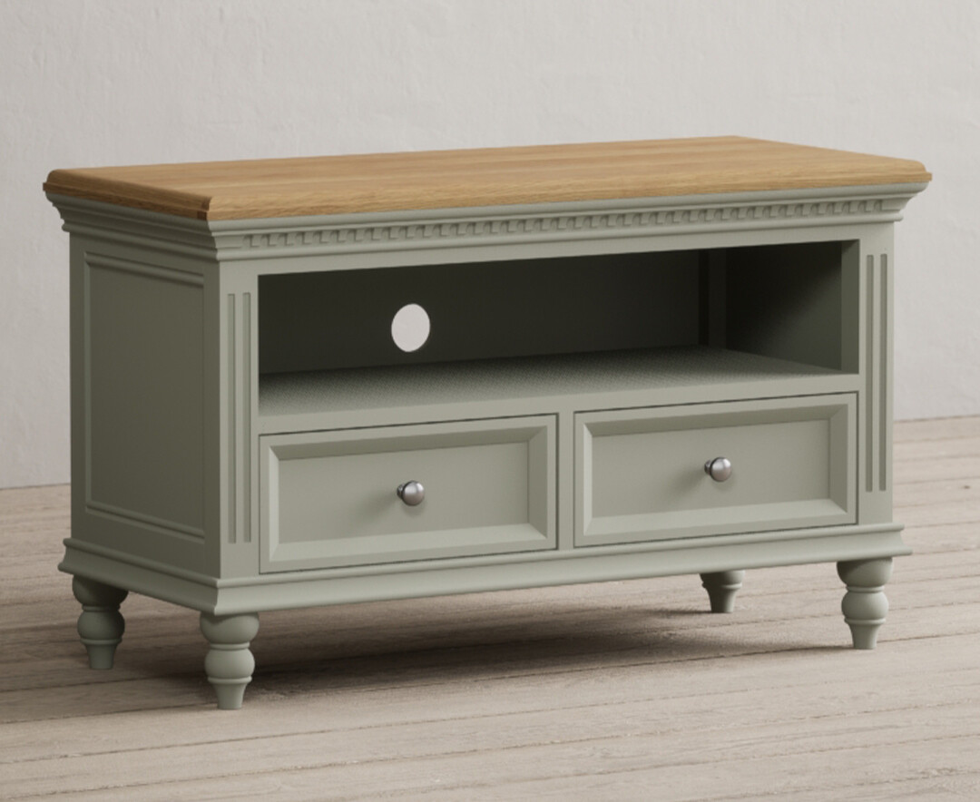 Product photograph of Francis Oak And Soft Green Painted Small Tv Cabinet from Oak Furniture Superstore