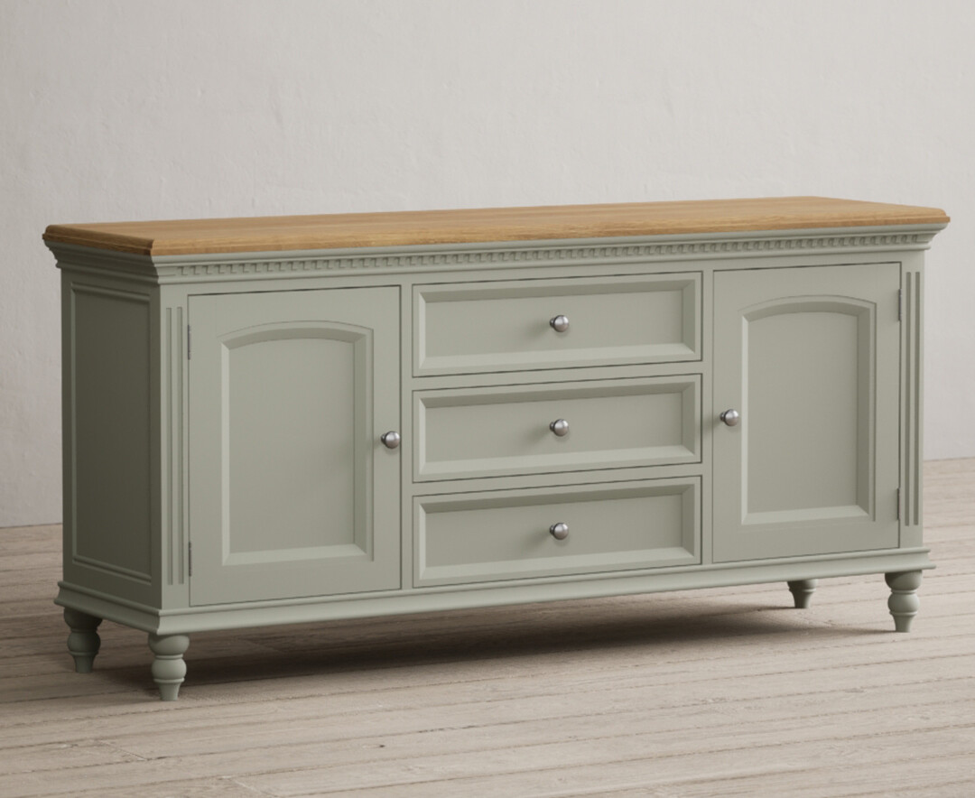 Product photograph of Francis Oak And Soft Green Painted Extra Large Sideboard from Oak Furniture Superstore.